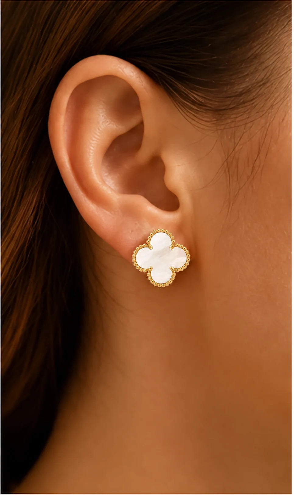 Boucles D'oreille Or/Blanc Nacré « Ambrine »