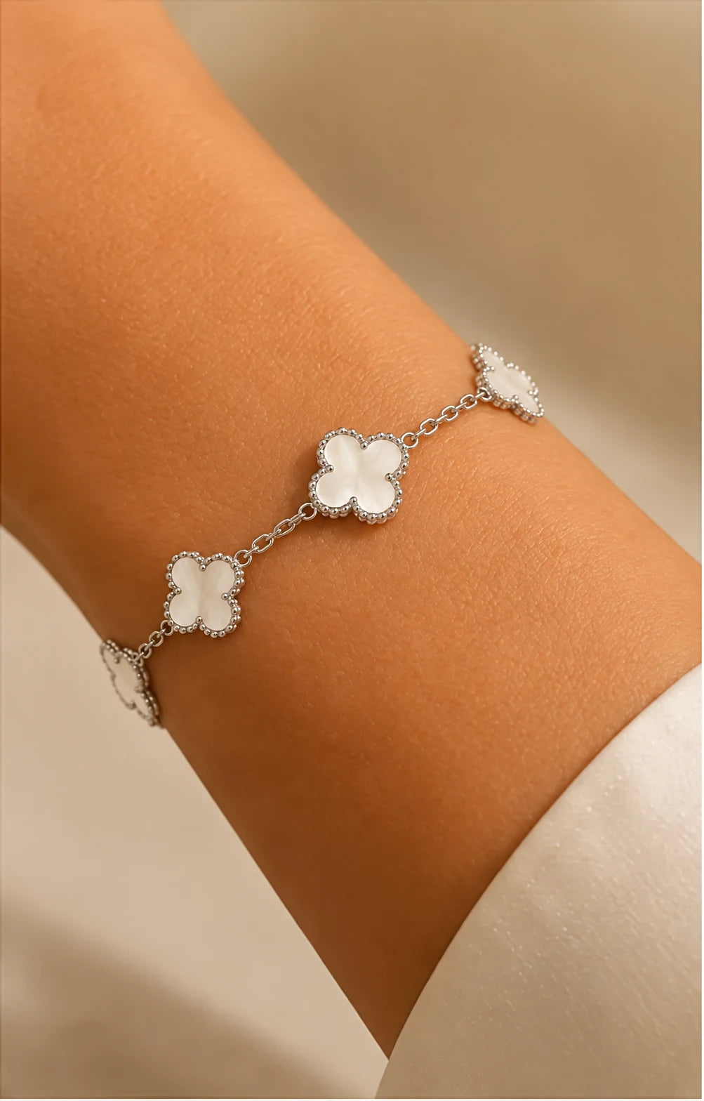 Bracelets Ambrine argenté nacre blanc