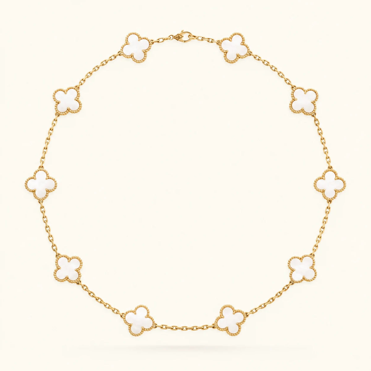 Collier 10 Trèfles Doré/Nacré Blanche