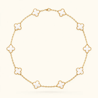 Collier 10 Trèfles Doré/Nacré Blanche