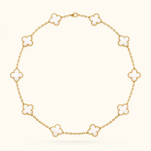 Collier 10 Trèfles Doré/Nacré Blanche