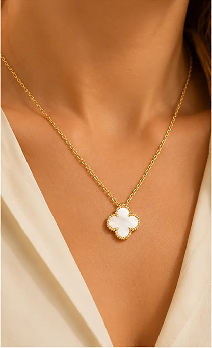 Collier Trèfle Doré/Nacré Blanche