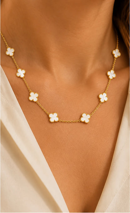 Collier 10 Trèfles Doré/Nacré Blanche