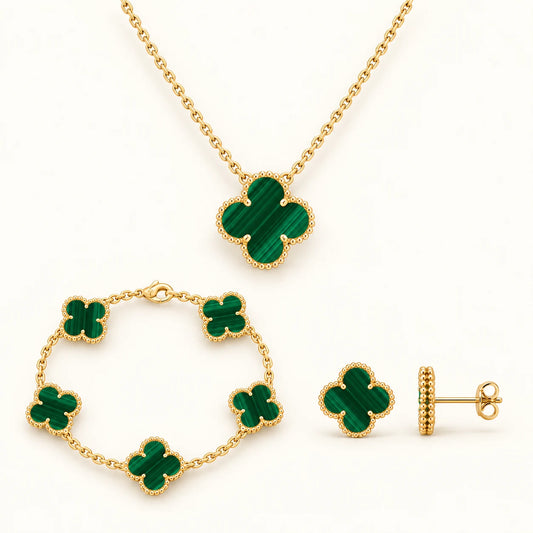 Coffret  N°3 Collier, Bracelet Boucles d'oreille Doré/ vert émeraude